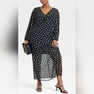 Ava & Viv Black and White Polka Dot Long Sleeve Dress